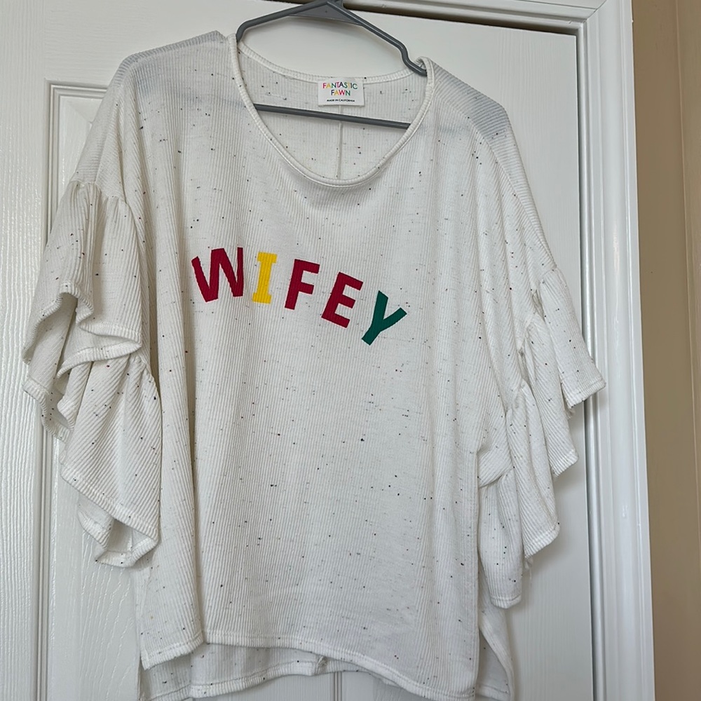 Wifey ruffle sleeve top